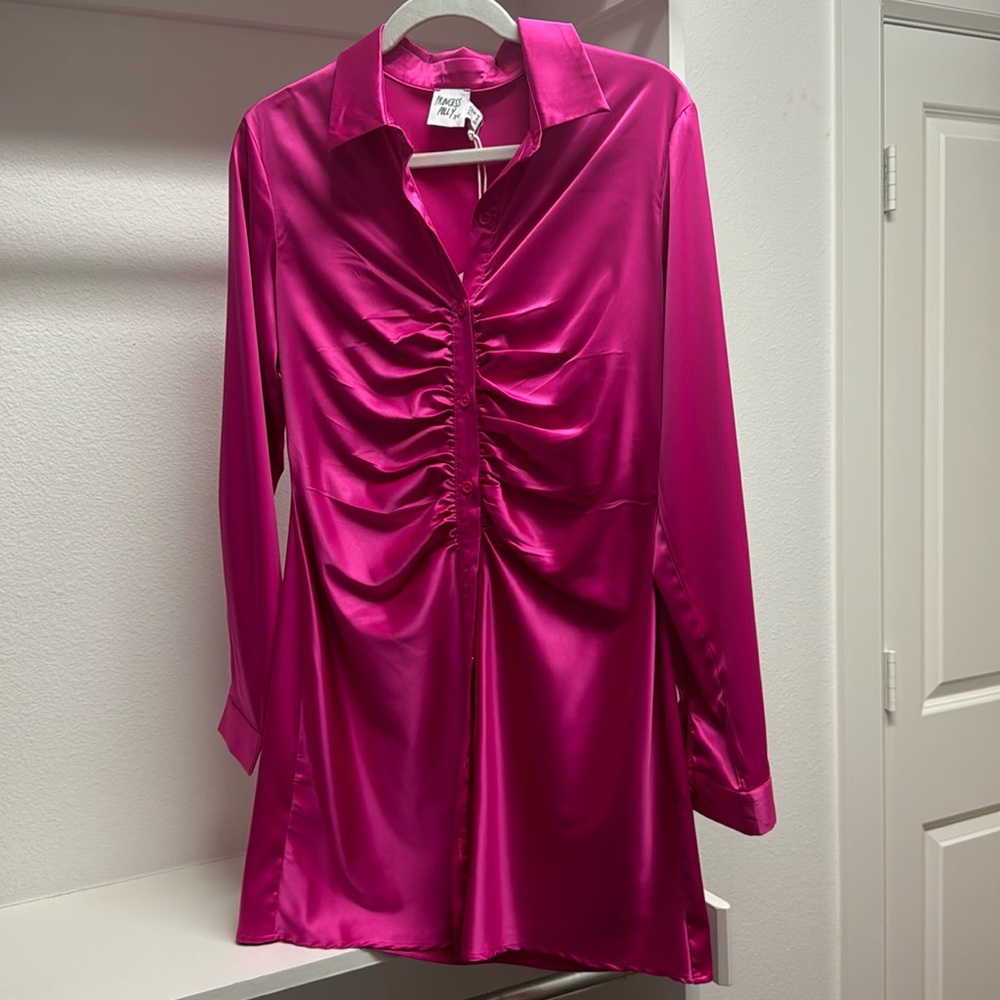 Pink Long Sleeve Party Dress